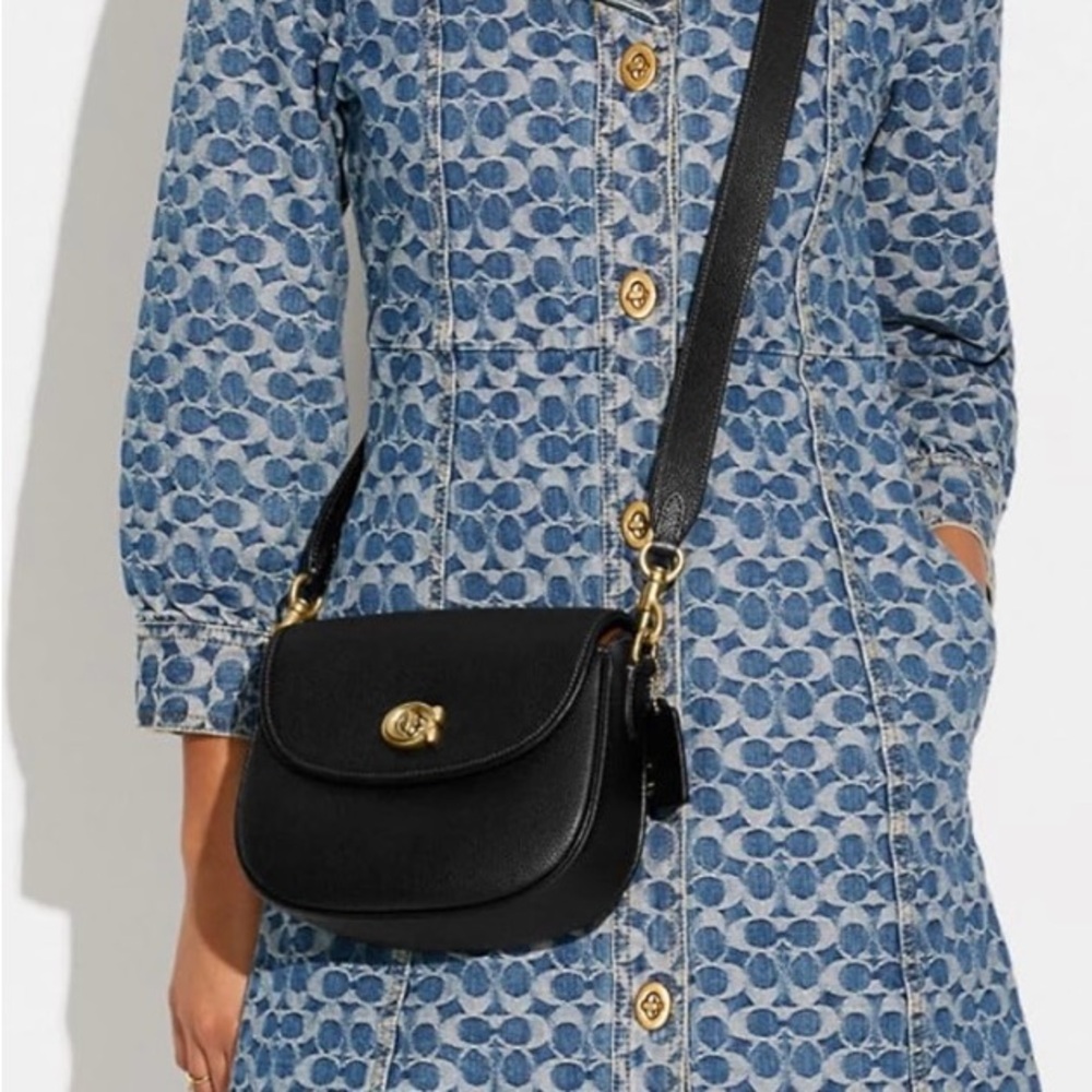 COPY - COACH CA094 Willow Flap Black Leather Saddle Crossbody Bag